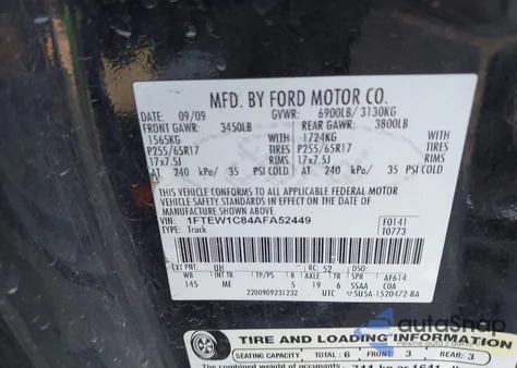 2010 Ford F-150 Fx2 Sport/Xl/Xlt from USA, damaged, VIN 1FTEW1C84AFA52449